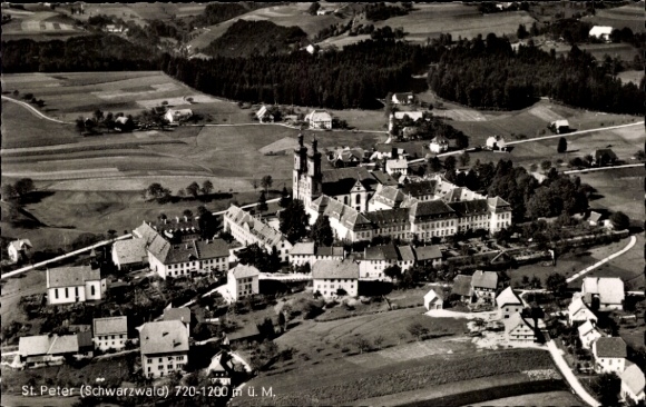 Postcard St. Peter in the Black Forest, aerial photograph