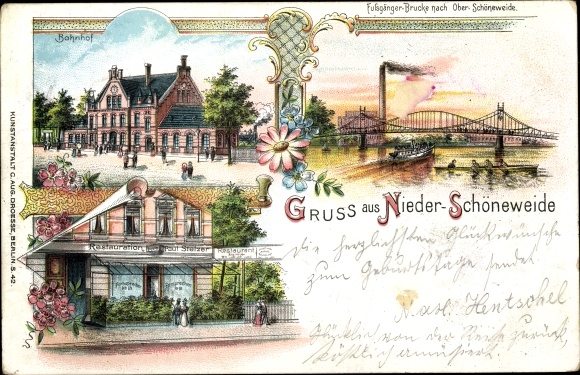 Chromo-Litho Berlin Treptow Niederschöneweide, train station, pedestrian bridge, restoration Paul Stelzer