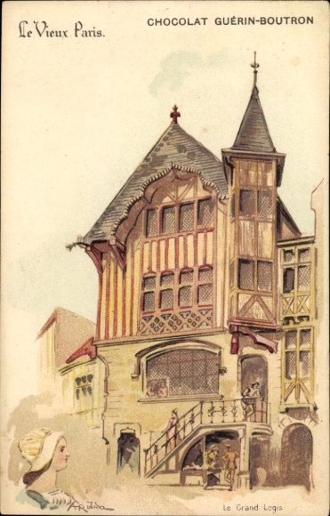 Artist Chromo-Litho Robida, Albert, Paris, Chocolat Guerin Boutron, advertising, le Grand Logis