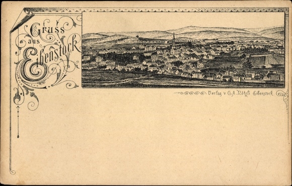 Chromo-Litho Eibenstock in the Erzgebirge Saxony, panorama