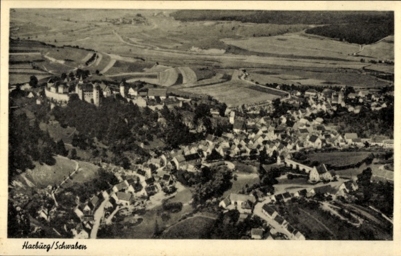 Postcard Harburg an der Wörnitz Swabia, aerial photograph