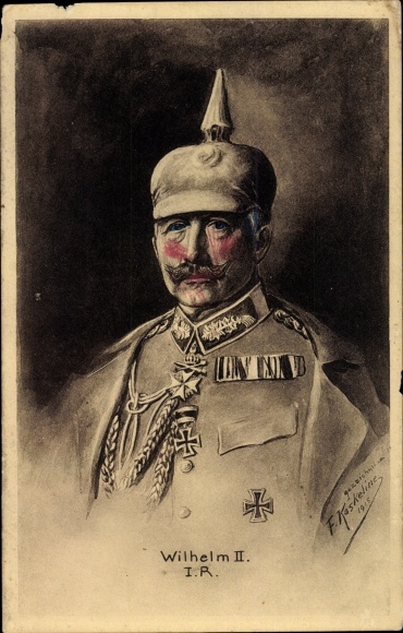Artist PC Kaskeline, Kaiser Wilhelm II., portrait in Uniform, Iron Cross