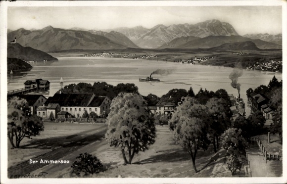 Artist Postcard Inning in the district of Starnberg Upper Bavaria, place with Ammersee