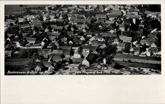 Postcard Bodersweier Kehl am Rhein, Bodersweier near Kehl am Rhein, aerial photograph, many roofs, no hook