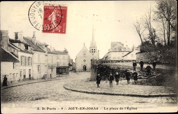 Postcard Jouy en Josas Yvelines, The Church Square