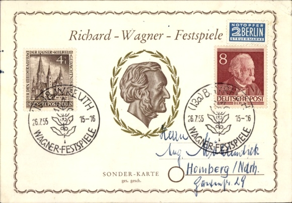 PC Richard Wagner Festival Bayreuth 1955, special cancellation