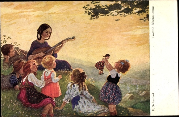 Artist PC Schenkel, Franziska, golden evening sun, children, doll