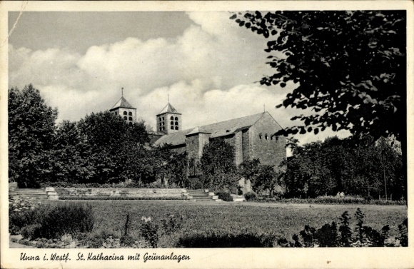 Ak Unna in Westfalen, St. Katharina, Grünanlagen
