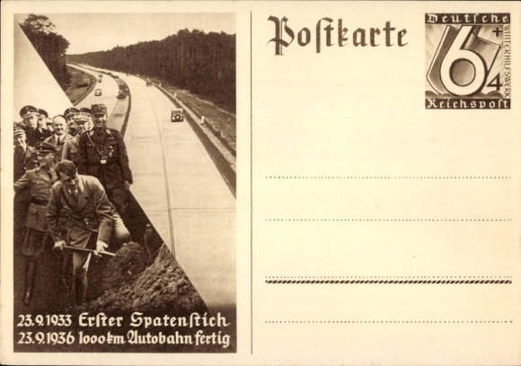 Ganzsachen Ak Adolf Hitler, Bau der Reichs-Autobahn, Erster Spatenstich 23.9.1933