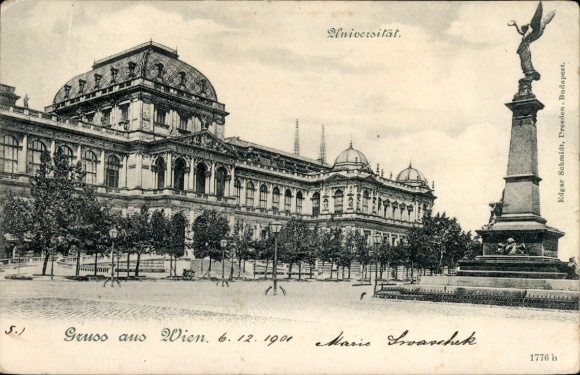KP Wiedeń 1 Centrum, Uniwersytet, Pozdrowienia z 6.12.1901, Marie Swarcek