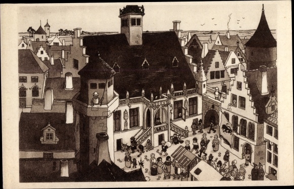 Artist PC Dratz, Jean, Damme West Flanders Belgium, City View, Chicago World&#39;s Fair 1933