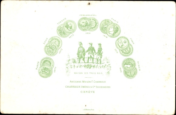 Cabinet photo Lucerne city Switzerland, Chapel Bridge, quays, photographer Charnaux Freres