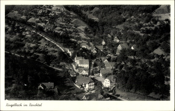 Ak Ringelbach Oberkirch im Renchtal Baden, Luftaufnahme eines kleinen Dorfes, umgeben von Hügeln 