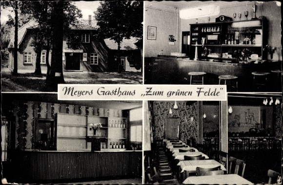 Postcard Bötersen in Lower Saxony, Meyer&#39;s inn at the green field, bar, dining room