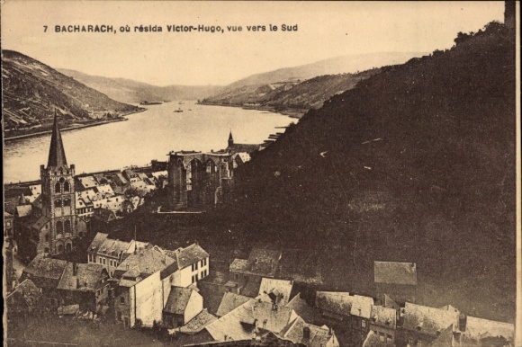Bacharach am Rhein, view of the Rhine, Victor Hugo, south view