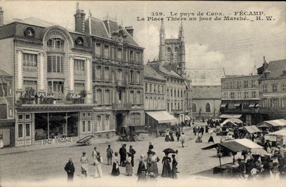 Ak Fécamp Seine Maritime, Place Thiers, Marktstände