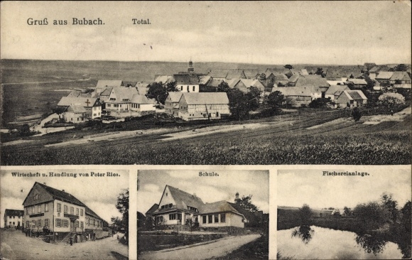 Postcard Bubach im Hunsrück, general view, economy, plot, school, fishing facility