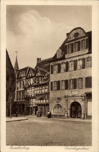 Quedlinburg im Harz, Grinhagenhaus, gebouw, straatbeeld