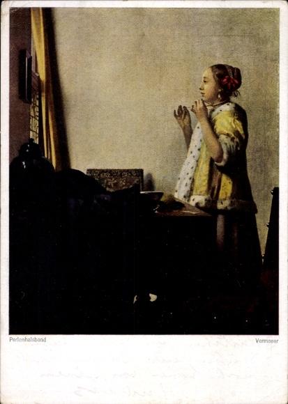 Künstler Ak Vermeer, Junge Dame mit Perlenhalsband