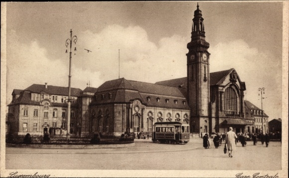 Postcard Luxemburg Luxembourg, Gare Centrale, Tram