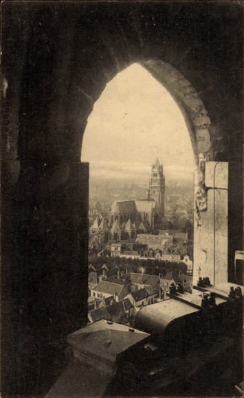 Postcard Bruges Bruges Flanders West Flanders, city seen from the window of the Beffroi