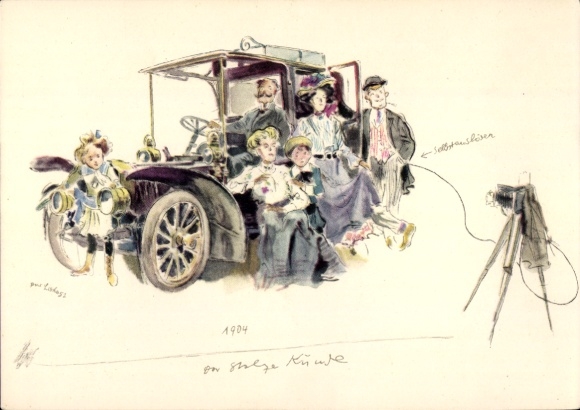 KP artystyczna Mercedes Benz 1904, samochód, aparat, rodzina