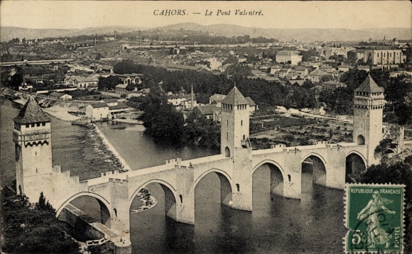 Ak Cahors Lot, Le Pont Valentré, Brücke, Stadtansicht, französische Republik