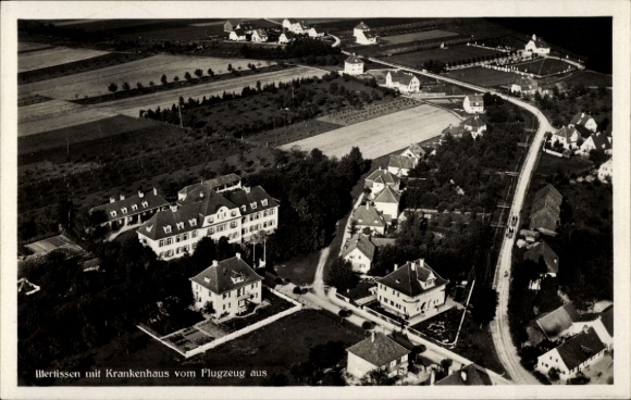 Postcard Illertissen in Swabia, hospital, aerial photograph