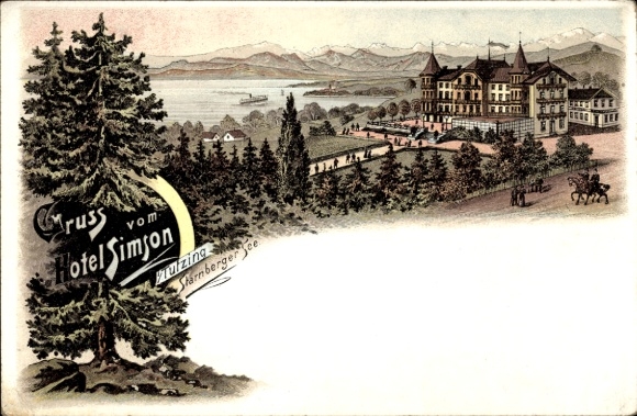 Chromo-Litho Tutzing in Upper Bavaria, Hotel Simson, Lake Starnberg