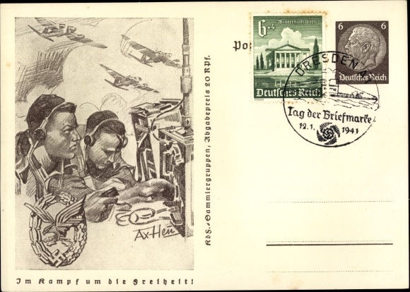 Postal stationery artist PC Axster Heudtlaß, In the fight for freedom, Wehrmacht radio operator
