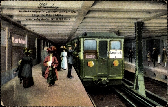 Postcard Hamburg, elevated railway station Barkhof underground, Barmbeck