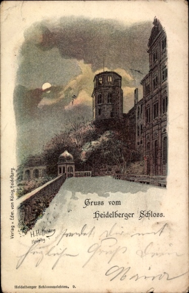 Mondschein Künstler Litho Hoffmann, H., Heidelberg am Neckar, Heidelberger Schloss