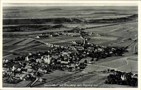 Postcard Ummendorf in Württemberg, Kreuzberg, aerial photograph