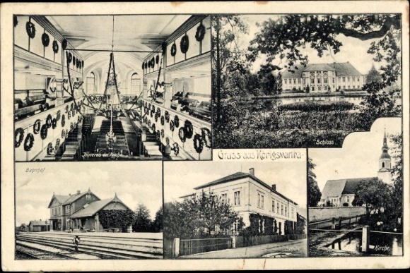 Ak Königswartha in Oberlausitz, Bap, kasteel, kerk, groeten van de geschiedenis. Gebouw