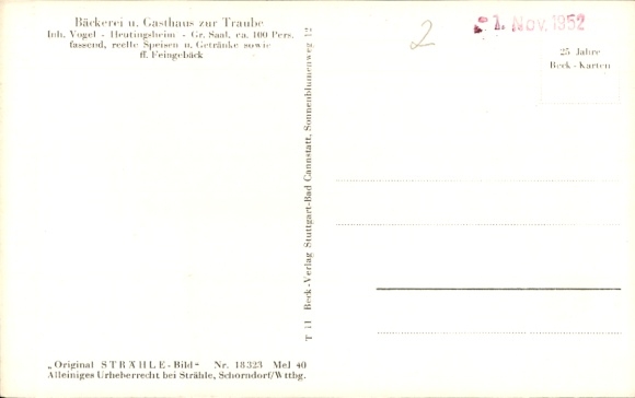 Postcard Heutingsheim Freiberg am Neckar, aerial photograph, detailed views, bakery Gasthaus Zur Traube