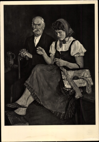 Artist PC Knirr, Erwin, farmer's evening, HDK 652, sewing woman