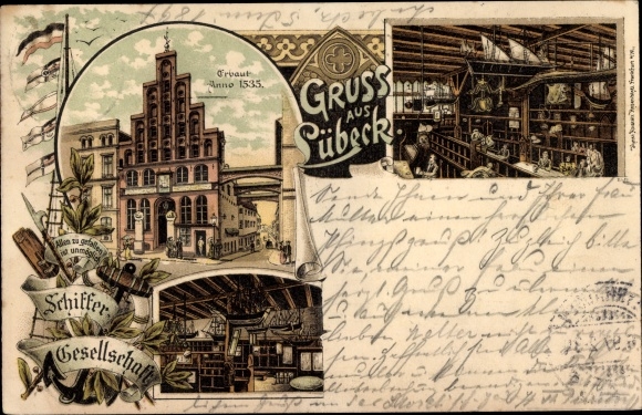 Litho Lübeck in Sleeswijk-Holstein, Schiffergesellschaft, binnenaanzicht