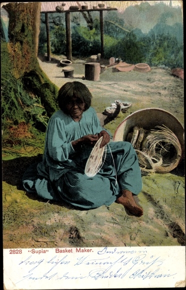 Postcard Supia Basket Maker, Indian, Indianerin