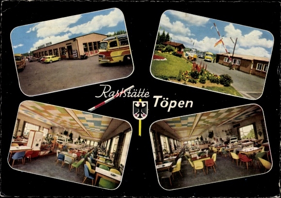 Postcard Töpen in Upper Franconia, rest stop, border, barrier, dining room
