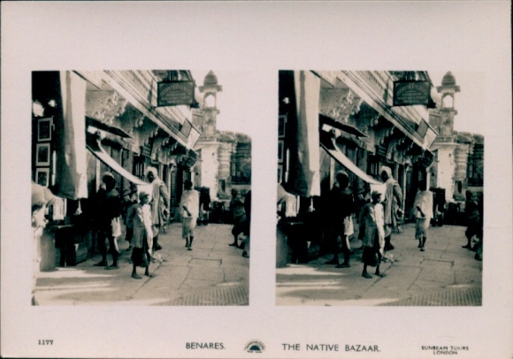 Stereo Photo Varanasi Benares India, Native Bazaar