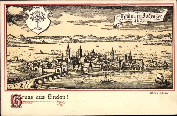 Künstler Ak Lindau am Bodensee Schwaben, Stadt im Jahr 1620