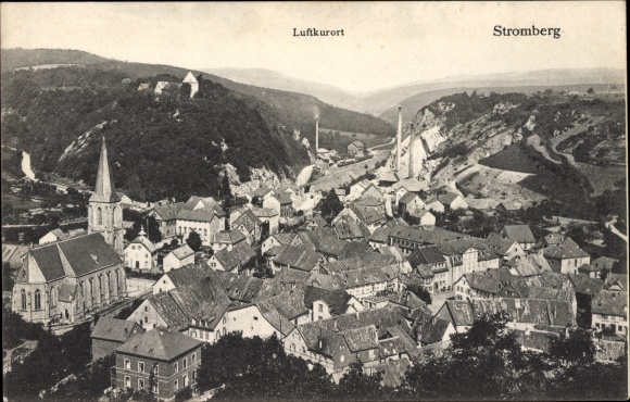Postcard Stromberg in the Hunsrück, general view, church