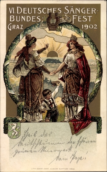Embossed Chromo-Litho Graz Styria, VI. German National Singers&#39; Festival 1902, Germania