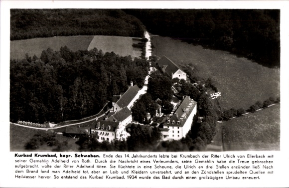 Postcard Krumbad Krumbach in the Swabian district of Günzburg, aerial photograph