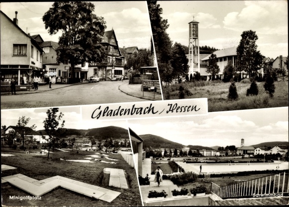 KP Gladenbach Hessen, odcinek uliczny, kościół, basen, pole do minigolfa