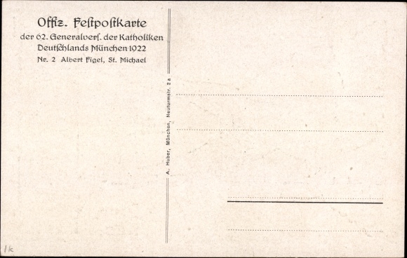 Artist Postcard Figel, Albert, Munich Bavaria, 62nd General Assembly of Catholics 1922, St. Michael