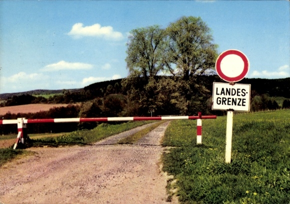 Postcard Waldmünchen, German Czech border, barrier