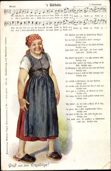 Song Postcard Mückenberger, Hilmar, &#39;s Bärbele, publishing house Wilhelm Vogel, Erzgebirge
