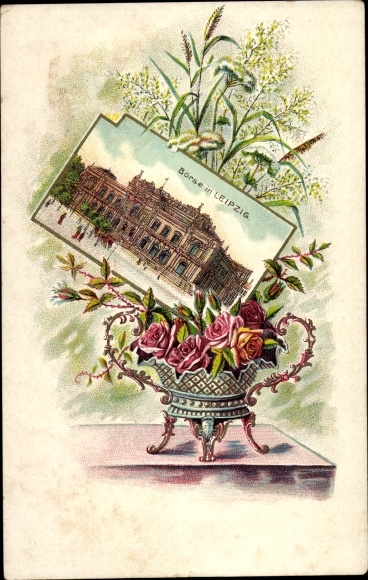 Chromo-Litho Leipzig in Saxony, stock exchange in Leipzig, floral arrangement