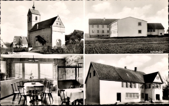 Postcard Mähringen Kusterdingen in Württemberg, school building, church, Gasthof Zum Waldhorn, interior